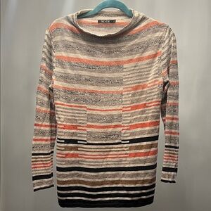 Nic+Zoe Striped Cowl Neck Sweater - Cream, Orange, Black